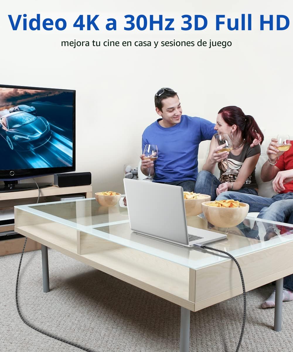 JSAUX Cable DisplayPort a HDMI 4K 2M 4K@30Hz, 2K@60Hz, 1080P@120Hz Unidireccional [chapado en oro, trenzado, funda de aluminio] Ordenador DP a HDMI Monitor Compatible con Lenovo, HP, Dell, AMD,NVIDIA
