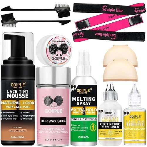 Mousse de tinte de encaje de encaje de fusión para mujer, color de acabado natural en pelucas, tupés y postizos, juego de herramientas de pegamento