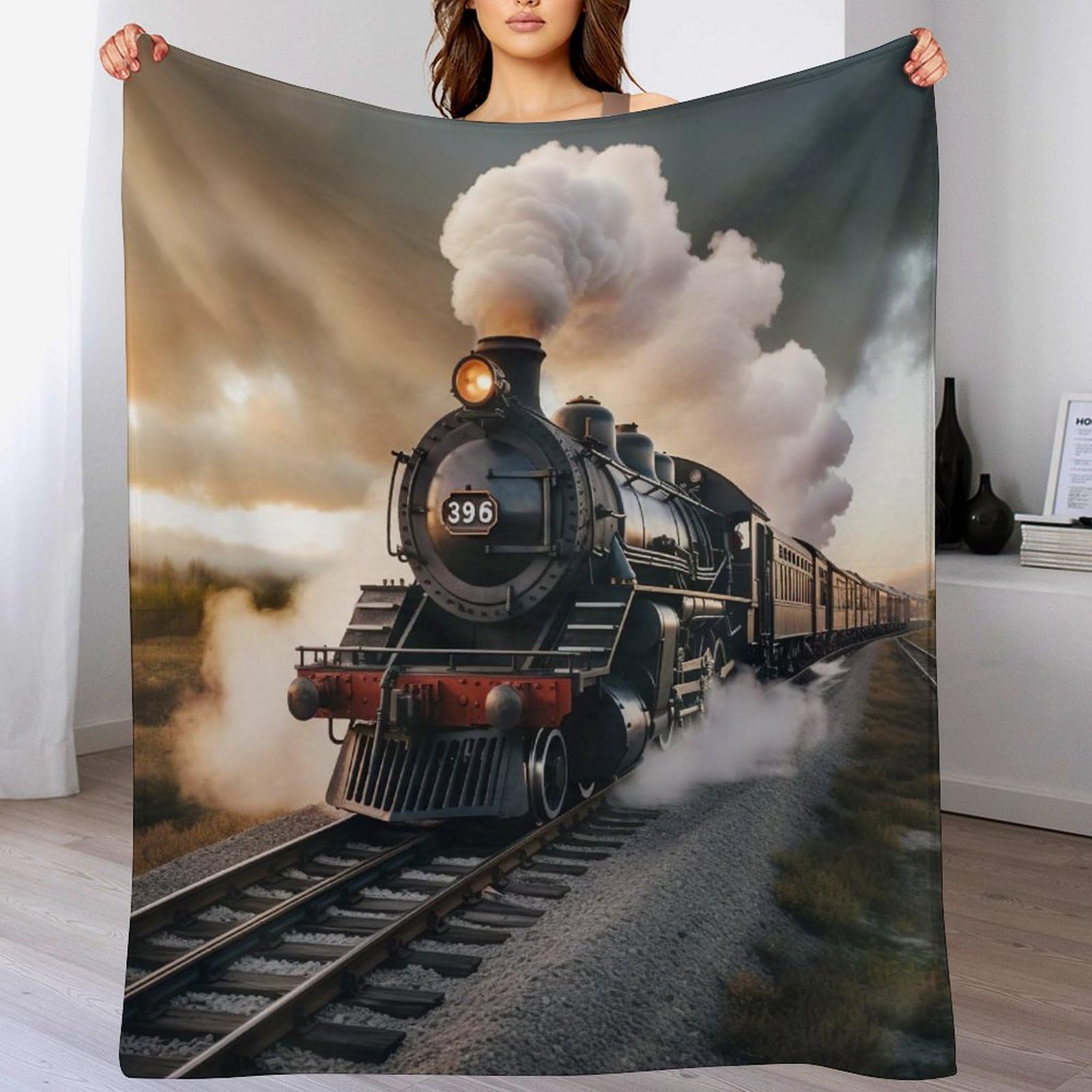 Llxxhh Steam Train-1 Steam Train Throw Blanket, Flannel Throws Sofa Chair Cover Decorative For Bed Couch Chair, Travel Nap Blankets 100×130Cm
