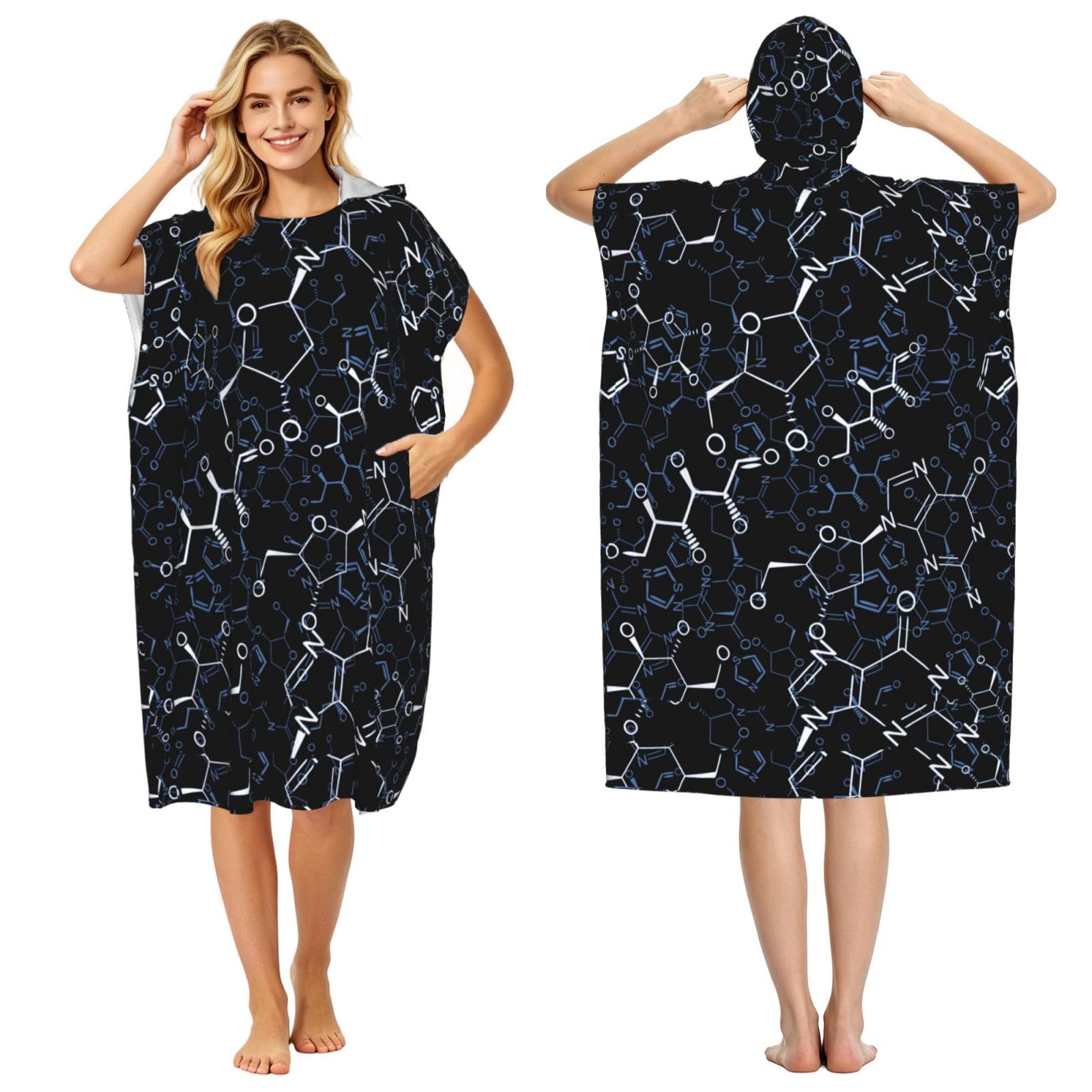 Poadnly Chemical Chemistry Symbols, Adult Hooded Beach Towel 90 x 110 cm,Changing Bath Robe, Surf Poncho Towel For Women Men