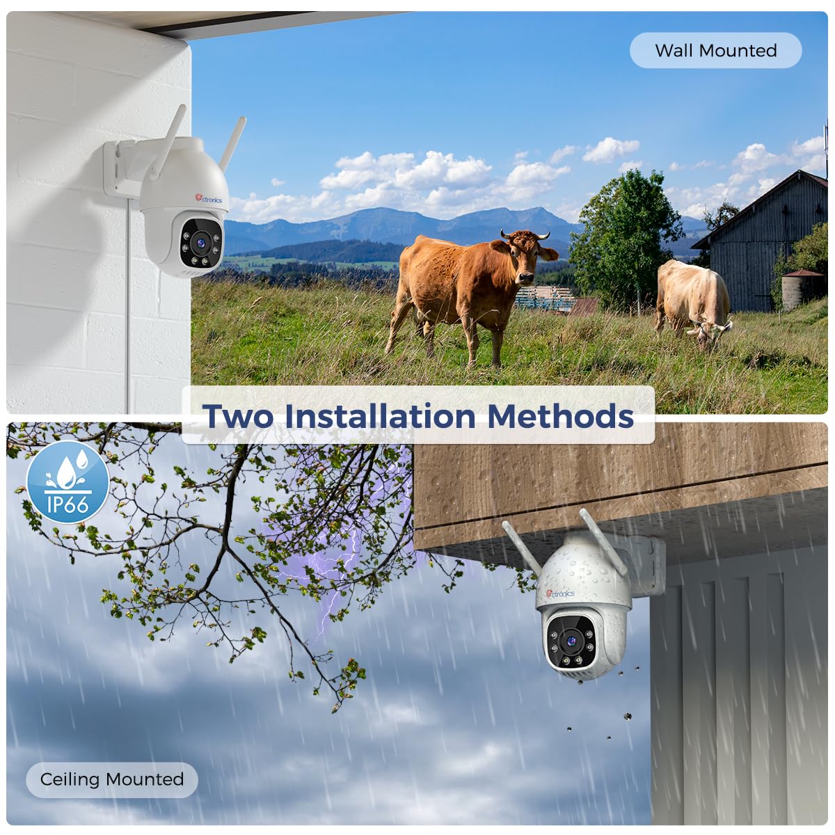 Ctronics 3G/4G LTE Camara Vigilancia Exterior con Tarjeta SIM, 360° PTZ Cámara IP Sin WiFi, Detección Humana, Seguimiento Automático, 30M Visión Nocturna Color, Audio Bidireccional, IP66 (Blanco) | 360° PTZ, Sin WiFi, Detección Humana, Seguimiento Automát