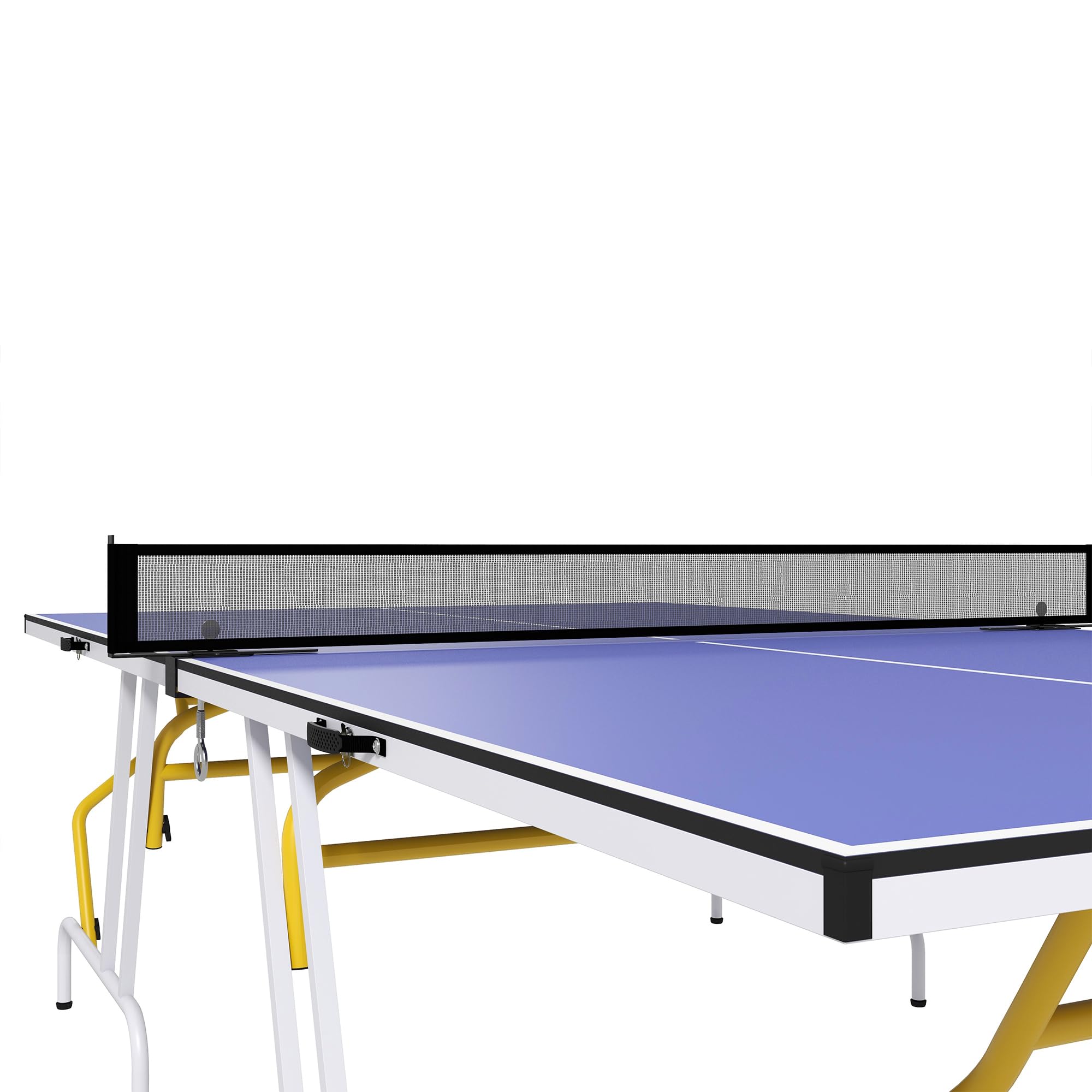 SPORTNOW Table de ping Pong Pliable en Quatre, Table de Tennis de Table intérieure, 2 Raquettes, 3 balles et Filet Inclus, 274 x 152,5 x 76 cm, Bleu