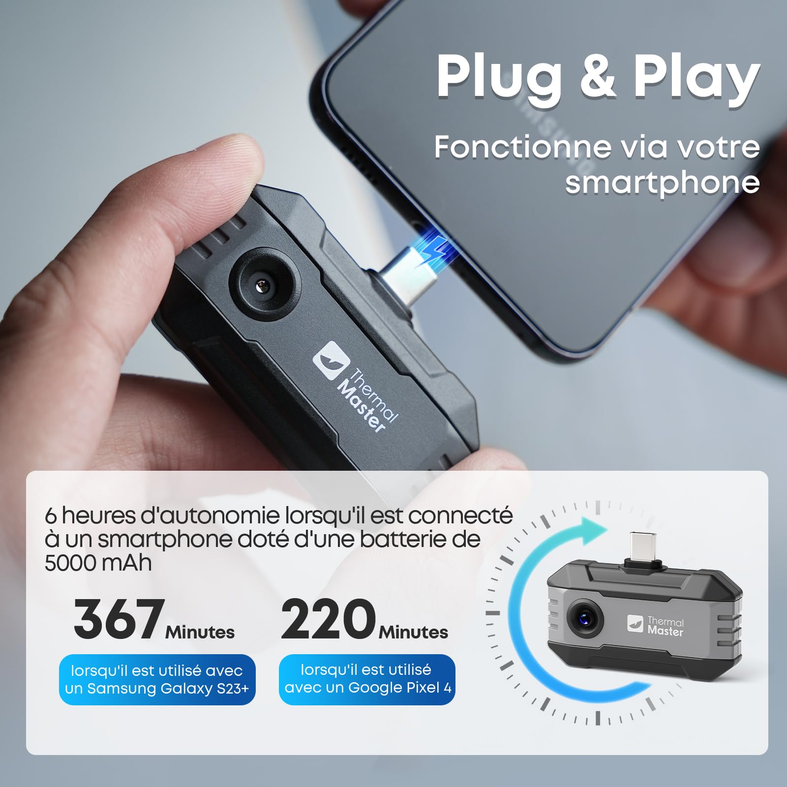 Thermal Master P1 Caméra Thermique pour iPhone & Android USB-C, X³ IR Résolution 320x240, -20°C à 600°C, 15x Zoom, 25 Hz Caméra Infrarouge pour Inspection Maison, CVC & Électricité