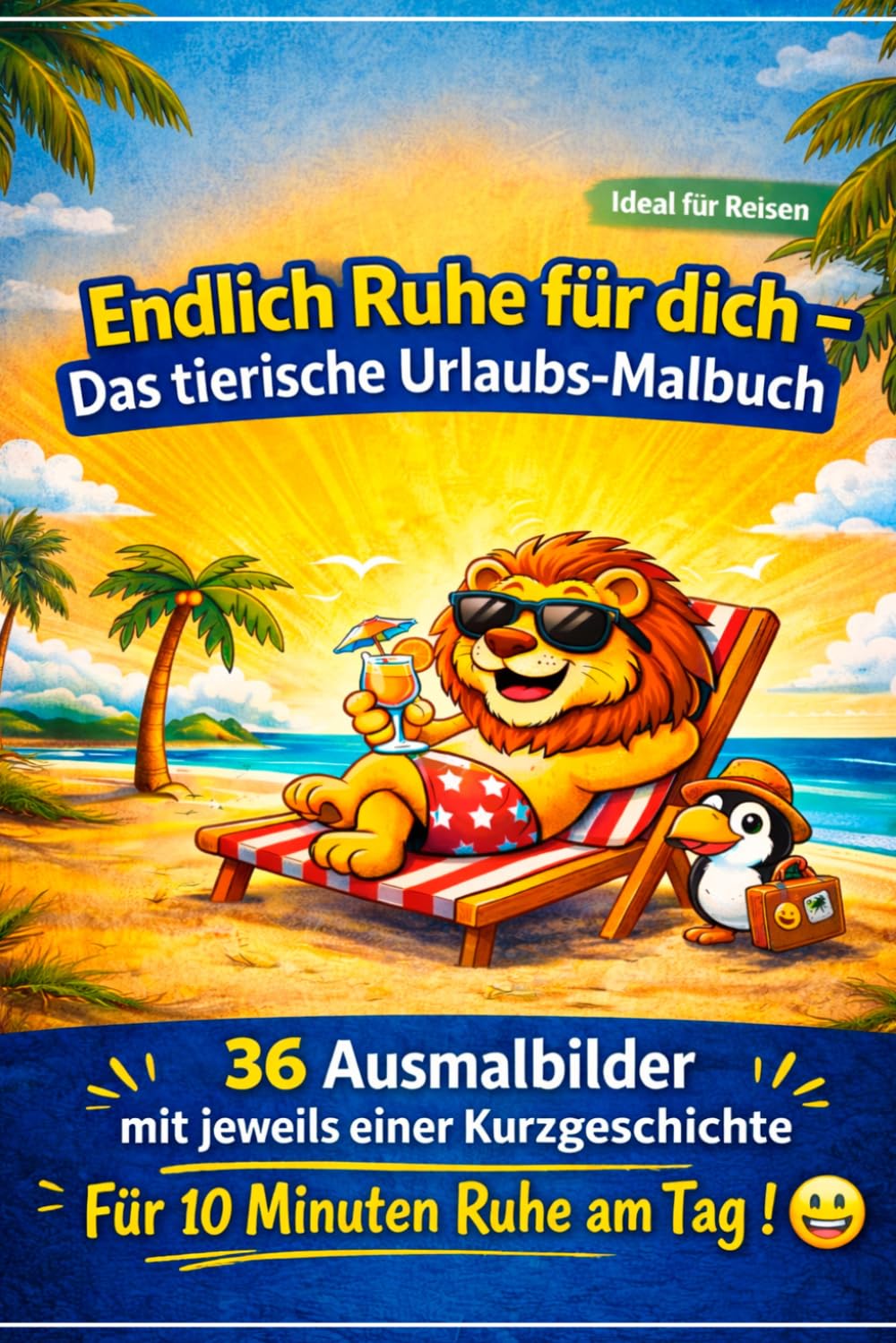 Endlich Ruhe für dich – Das tierische Urlaubs-Malbuch: Einfache Ausmalbilder & kurze Tiergeschichten – die perfekte Beschäftigung für Kinder im Alltag ... sofort – für mehr Zeit für Eltern -ME TIME-