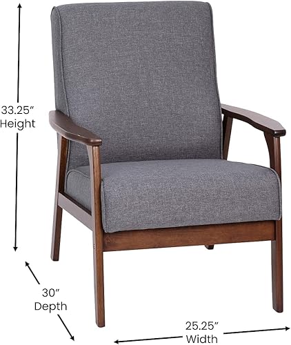 Miniatura 3 de Flash Furniture Langston Silla comercial moderna de mediados de siglo, tapicería de lino sintético gris, marco y brazos de madera con acabado de