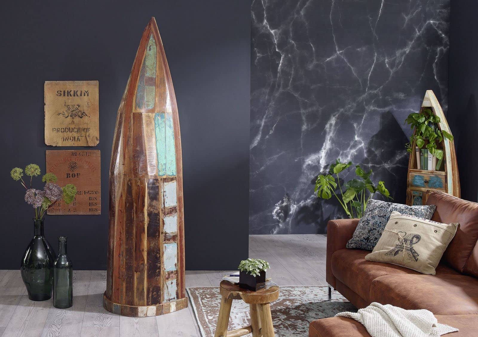 MASSIVMOEBEL24.DE Nature of Spirit #120 Mobile Bar in Legno Riciclato - Laccato/Multicolore 58x45x204