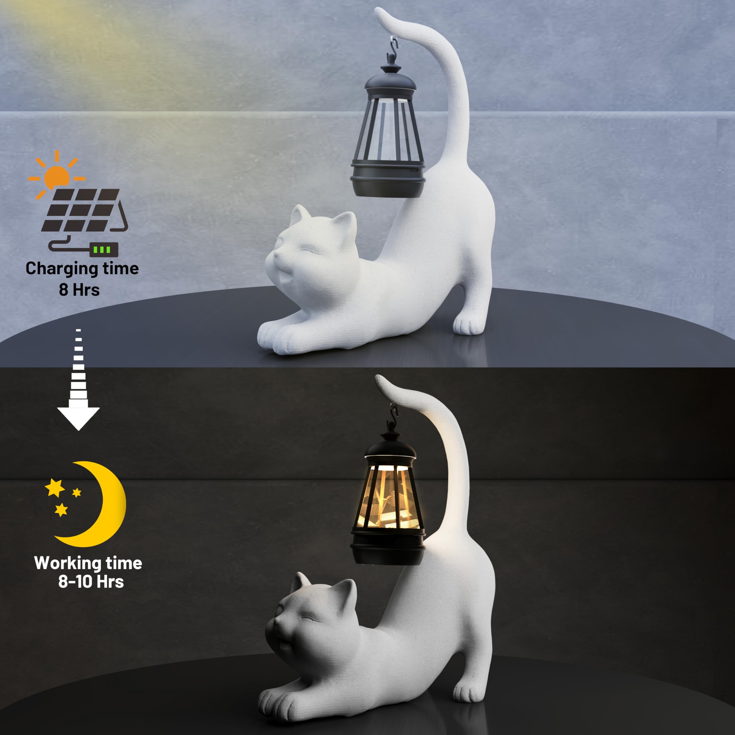 Solarlaterne Als Katzenfigur Aus Harz – Garten- & Hausdekoration Mit Warmem Licht
