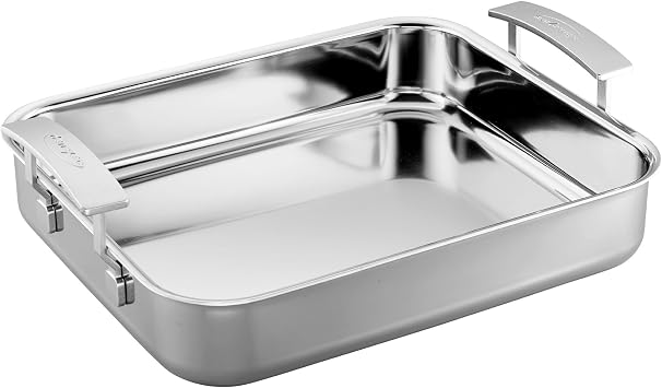 Demeyere Industry 5, Stainless Steel 15.7 X 13.3-inch Roasting Pan, 5-Ply Construction, Compatible on all Stovetops, Made in Belgium