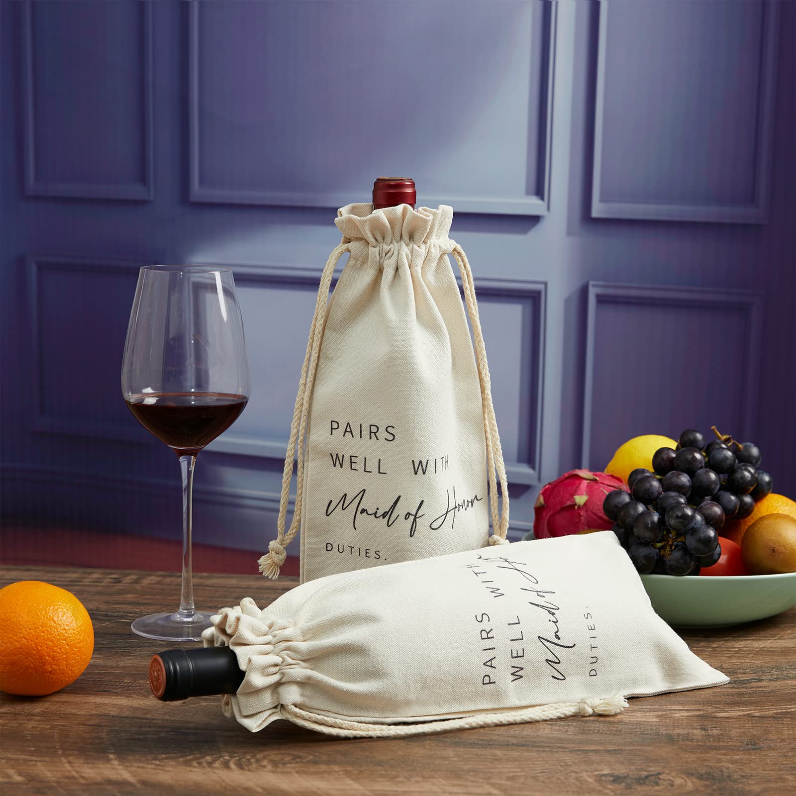 RF&CM Bridal Party Gifts, Bridesmaid Proposal, Bridesmaid Duties, Bridal Shower Favors, Cotton Drawstring Wine Bags - Image 4