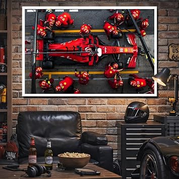 Open-Wheel Racing Pit Stop Poster - Red Italian-Style Motorsport Car Wall Art 24"x16"