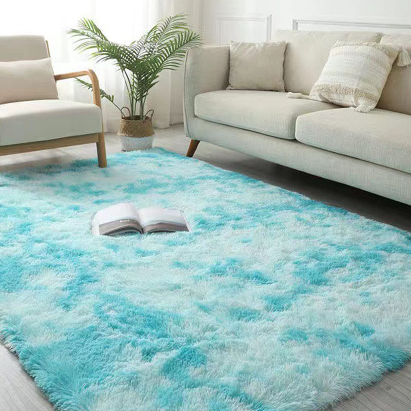 Artificial Alfombra 200x300cm Lavable Antideslizante Pelo Largo Alfombra Excelente Alfombra para la Decoración de Salas de Estar, Azul Cielo