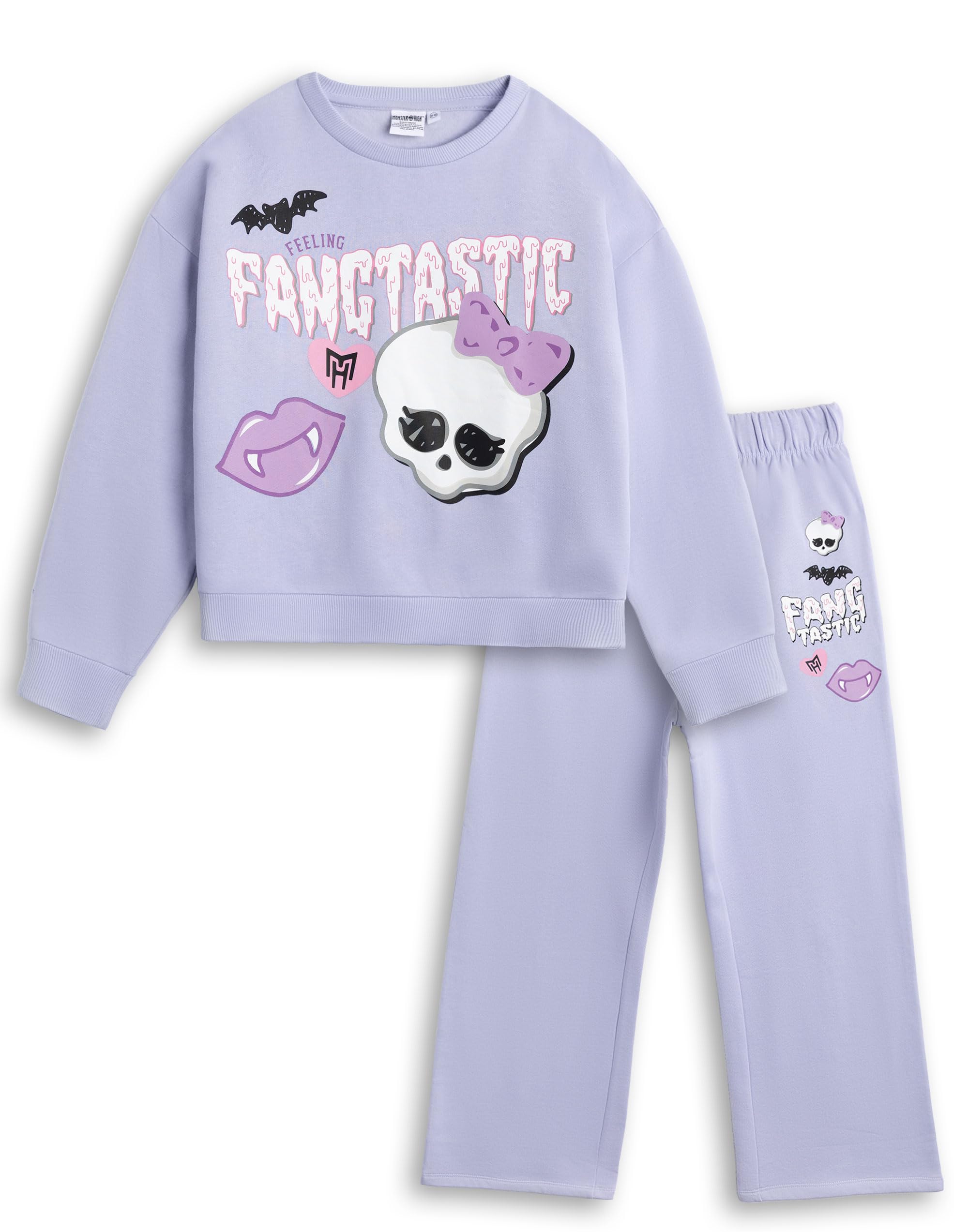 Monster High Girls Purple Lavender Fangtastic Sweatshirt And Joggers Set | Long Sleeve Crew Neck Outfit | Cartoon Merchandise