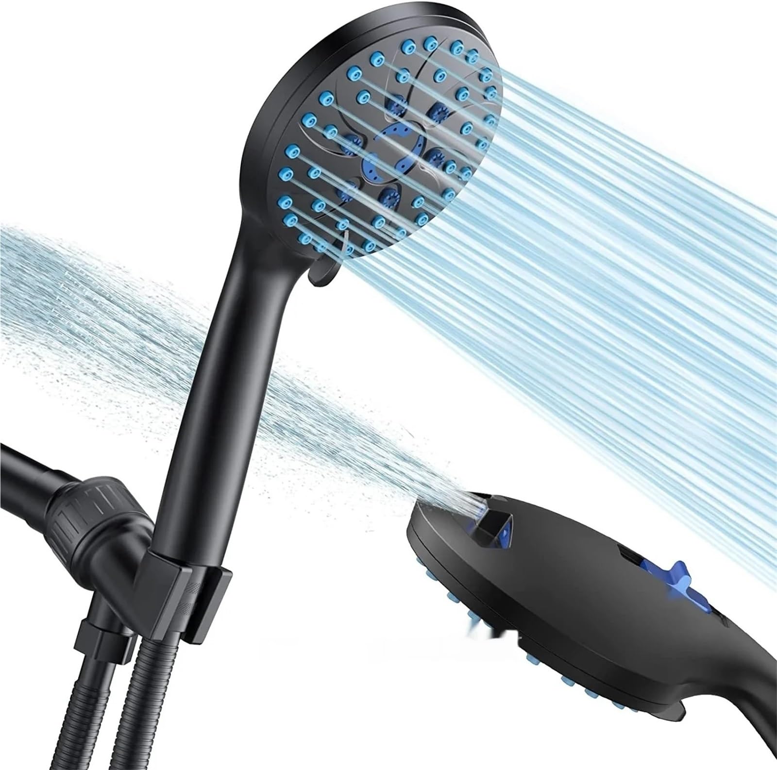 Cabezal De Ducha Cabezal de ducha mano con pistola rociadora 2 engranajes, Spa masaje 5, grifo lluvia alta presión Para BañO En Casa(Black)