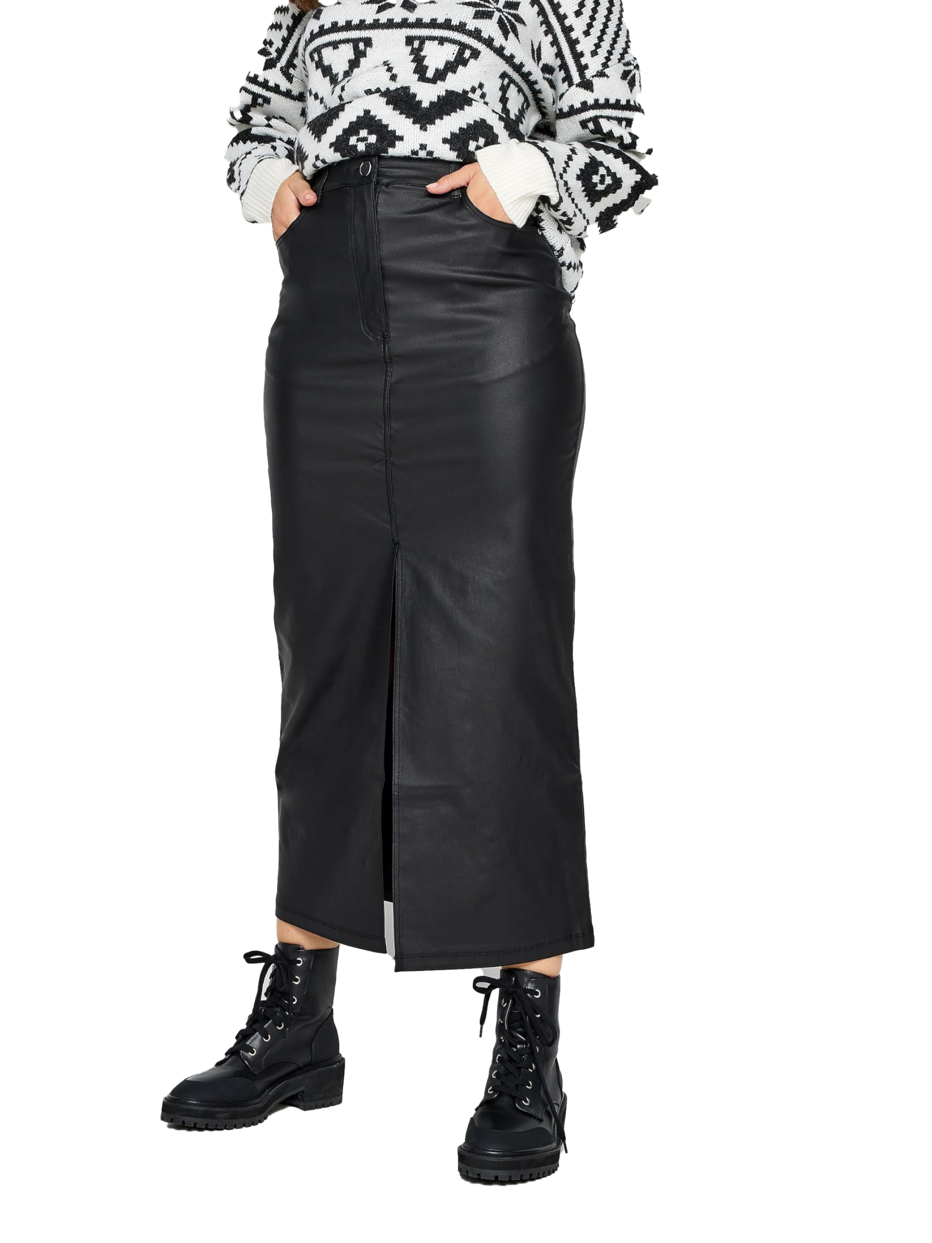 Long Tall Sally - LTS Tall Coated Midi Skirt - Women's Black