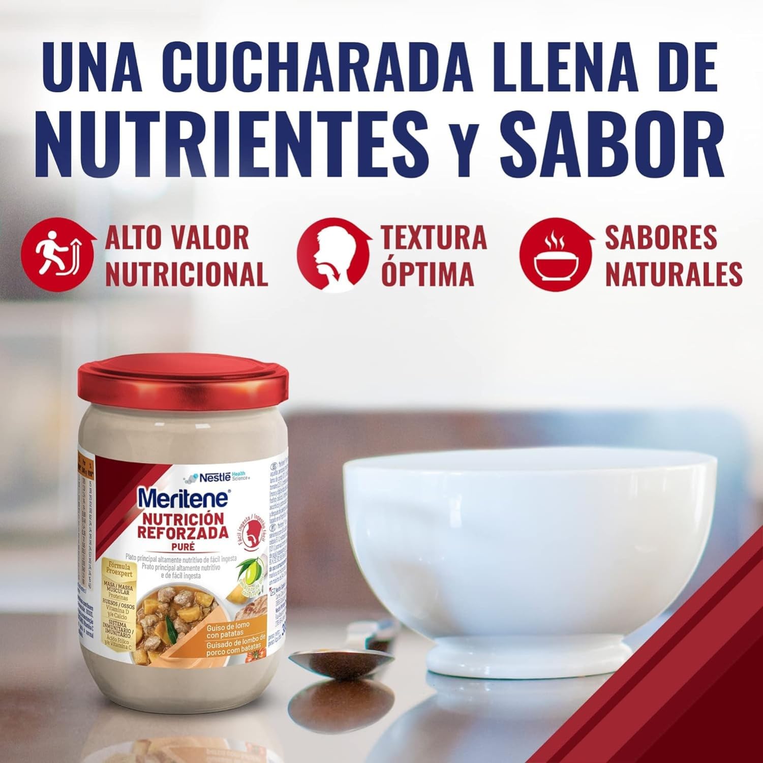 Meritene Puré de Guiso de Lomo con Patatas 300 gr Alimento Nutritivo para Adultos con Dificultad para Tragar