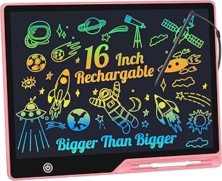 LCD Writing Tablet,16 Inch Colorful Screen Rechargeable Doodle Board Toddler Educational Toys for 3 4 5 6 Years Old Boys Girls Reusable Portable Drawing Tablet Christmas Toys Gifts for Kids (Pink)
