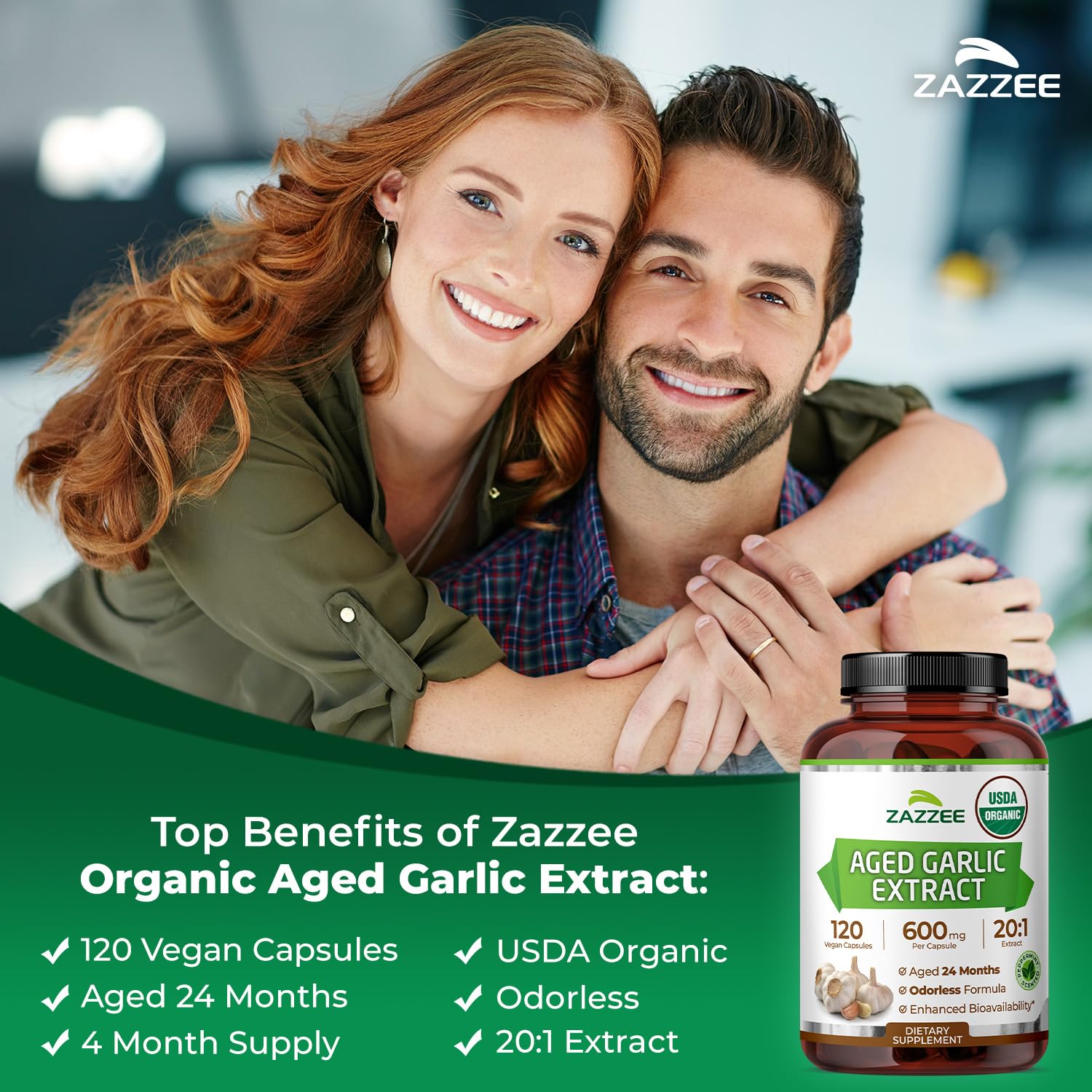 Zazzee USDA Organic Aged Garlic 20:1 Extract, Aged 24 Months, Odorless — Amazon image 4