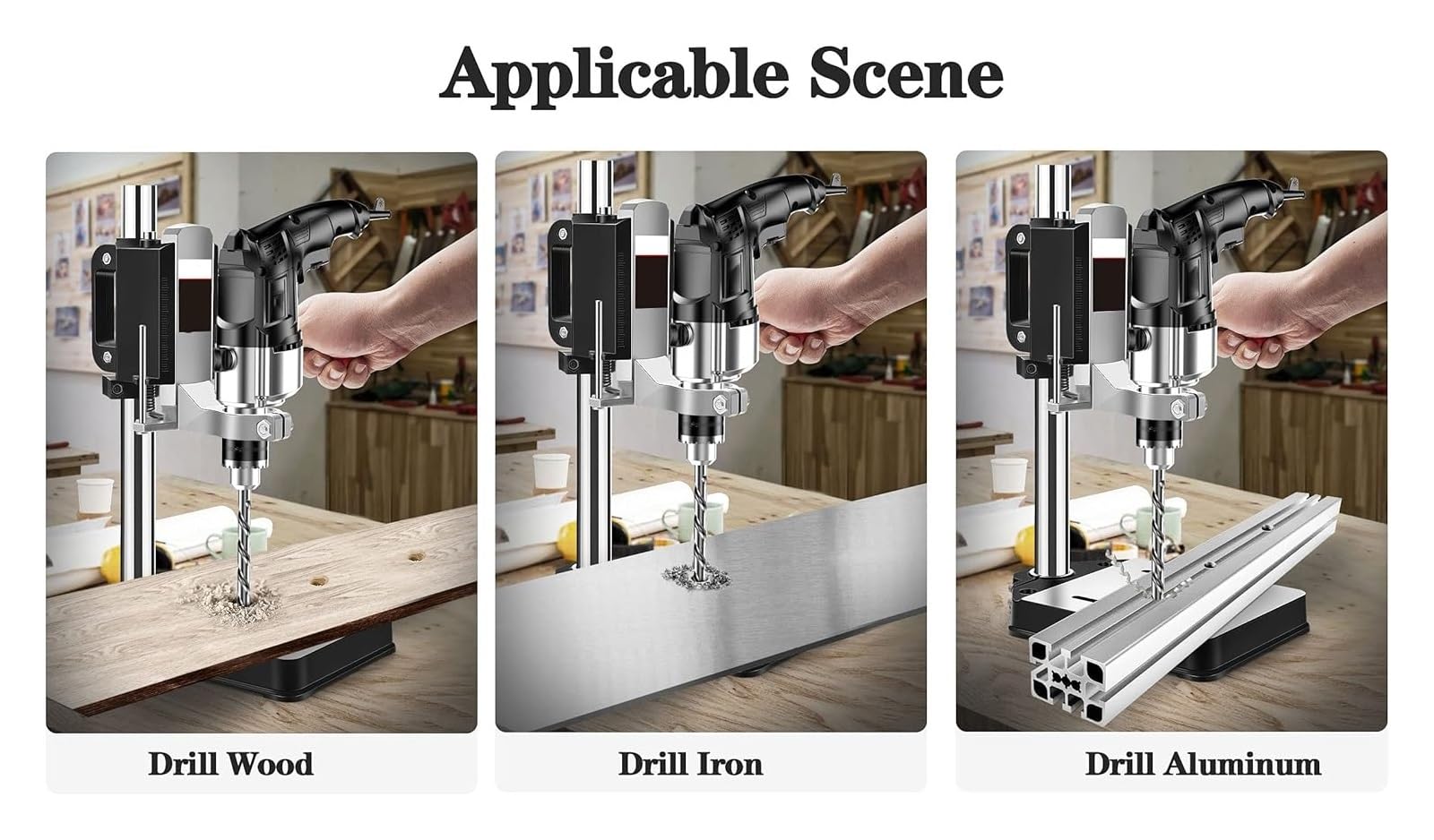 Soporte de Taladro, Soporte para Taladro, Soporte de prensa de taladro con tornillo de banco for mano, soporte de prensas de mesa ajustable con base de aleación de aluminio(A+VISE)