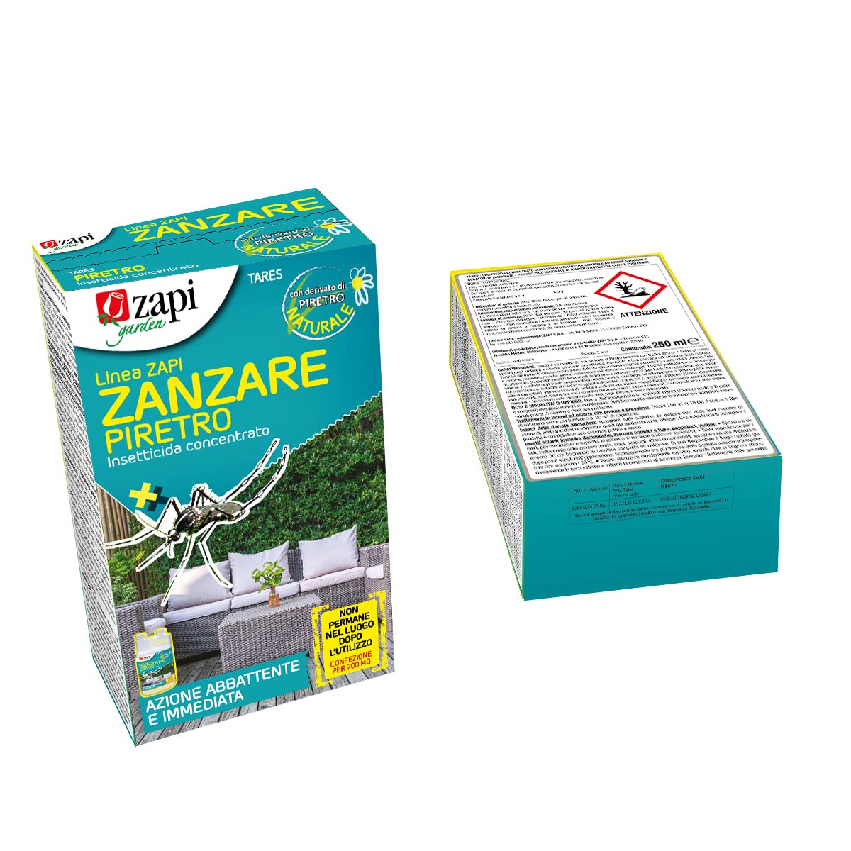 Zapi Garden | Insetticida Concentrato PIRETRO Azione Abbattente per Zanzare in Ambienti Domestici e Sensibili, Ideale contro Mosche, Formiche e Scarafaggi, 250ml