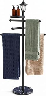 Pool Towel Rack Outdoor with Solar Light, 64" Heavy Duty Pool Towel Holder with Weighted Marble Base, 3-Tier Freestanding Outdoor Towel Rack with Storage Tray for Pool, Hot Tub, Backyard
