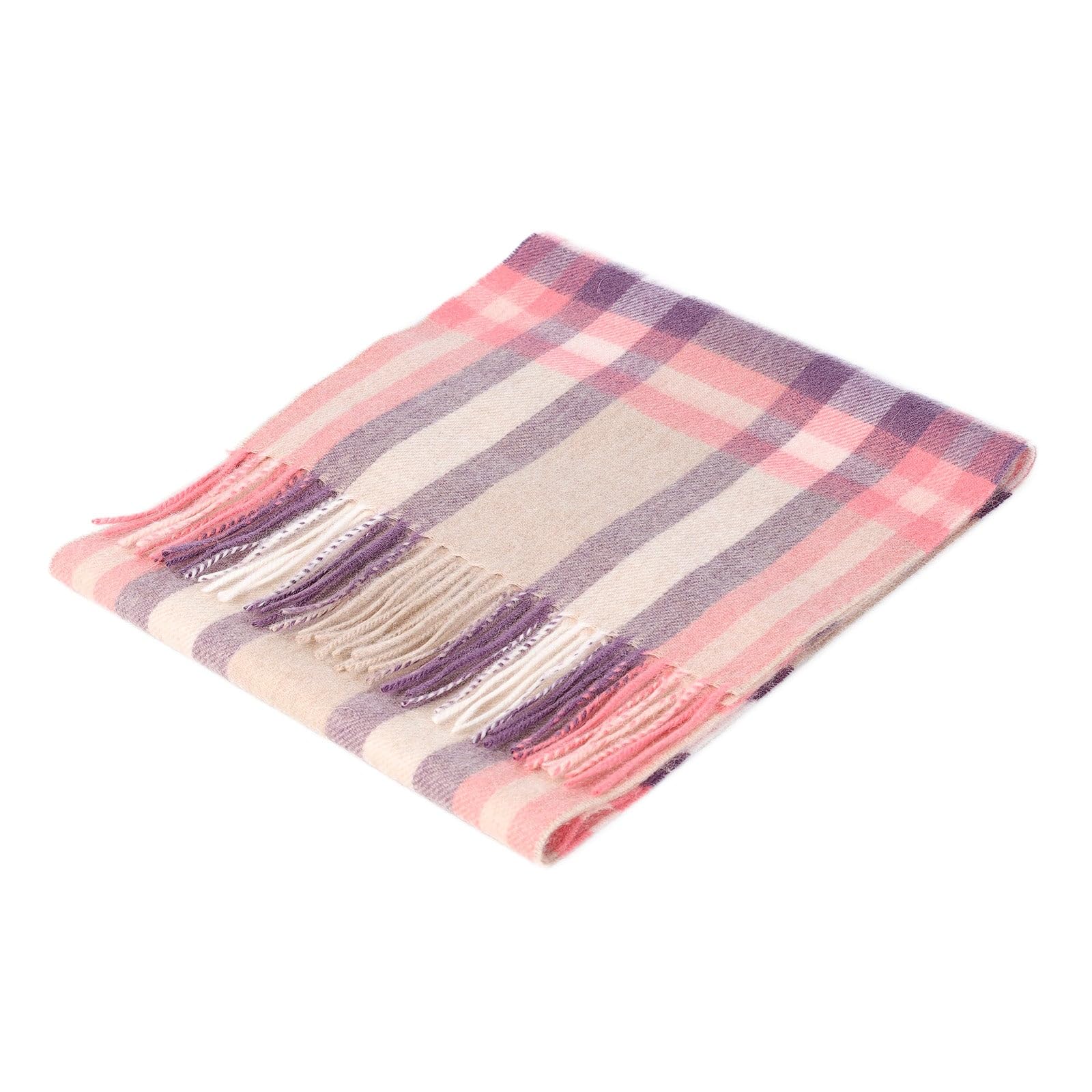 Clanwool Men's Deco Check Peony 100% Lambswool Tartan Scarf Classic Edinburgh Style Wool Scarf With Fringes – Essential Accessory
