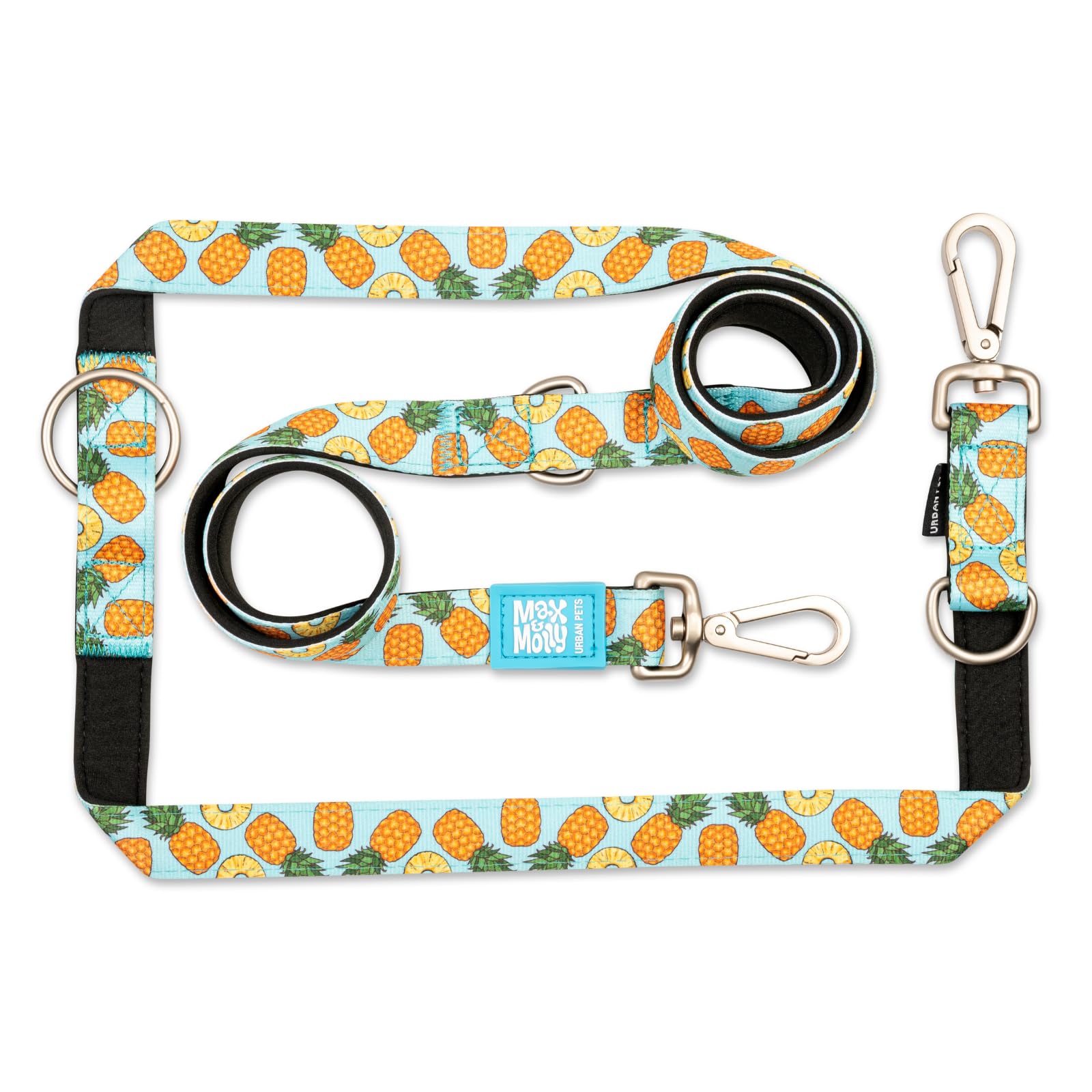 Max & Molly Multifunctional Dog Lead 2 m with 2 Carabiners, Sweet Pineapple/S Shoulder Lead, Padded, Safe and Flexible