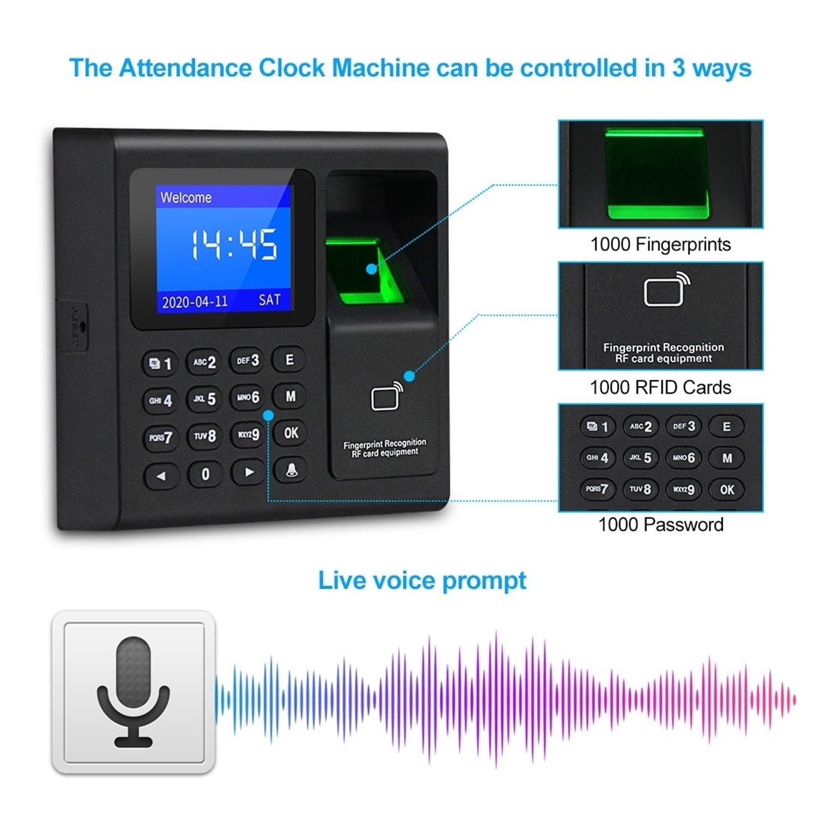 Control Horario Empleados, Máquina de asistencia con huella dactilar F30, control de acceso con teclado, reloj de tiempo eléctrico, grabadora, gestión de datos USB con llaves ,Material de Oficina
