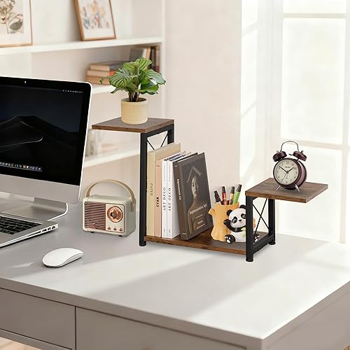 Miniatura 5 de Organizador de Estante de Escritorio, Soporte de Exhibición Elevador de Estante de Almacenamiento de 3 Niveles, Organizador de Escritorio de Madera