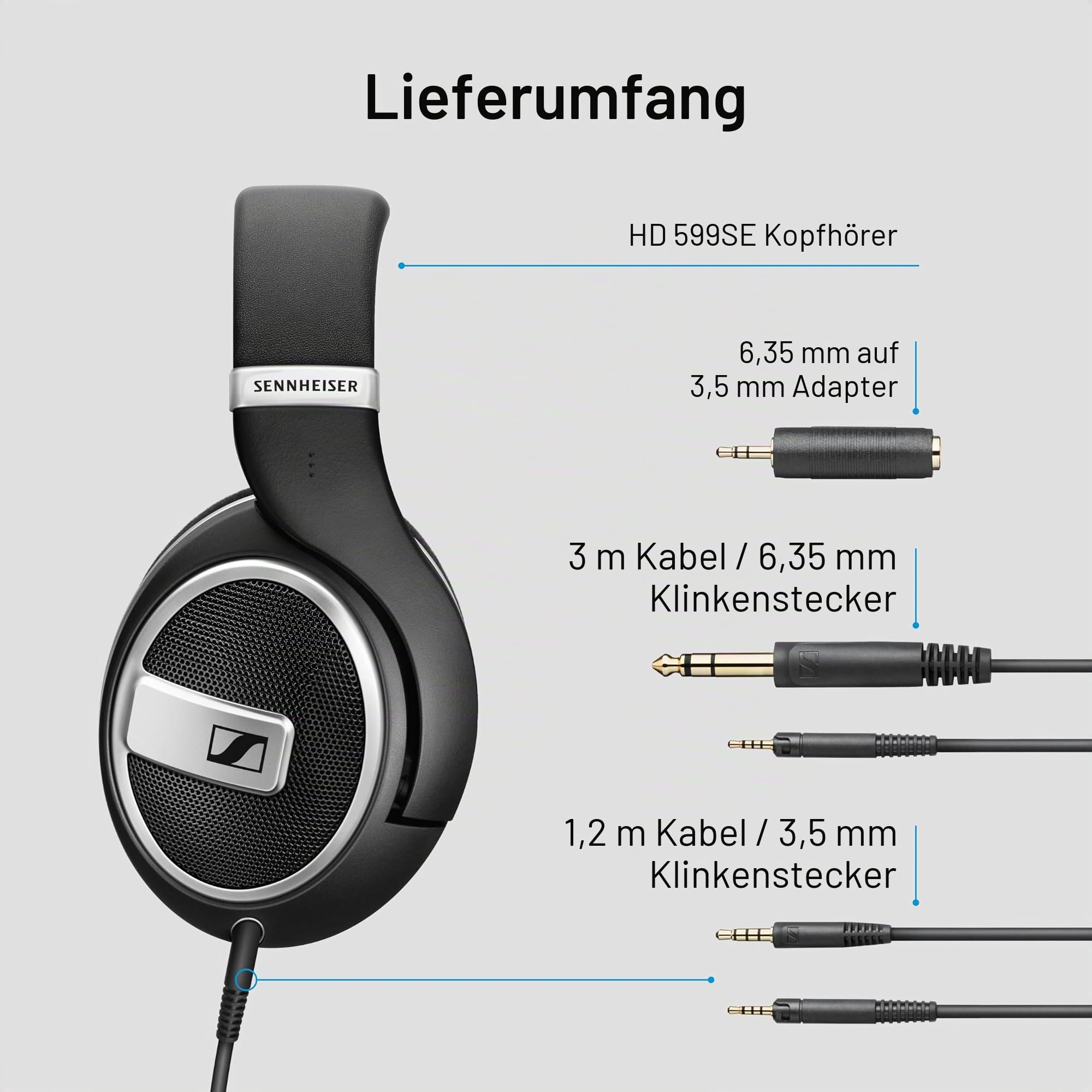 Sennheiser HD 599 SE – Offene Kopfhörer mit Premium-Design, natürlich ausbalanciertem Klang und hohem Kopfhörer mit Kabel für Musik, Gaming, Schule und Arbeit, Schwarz