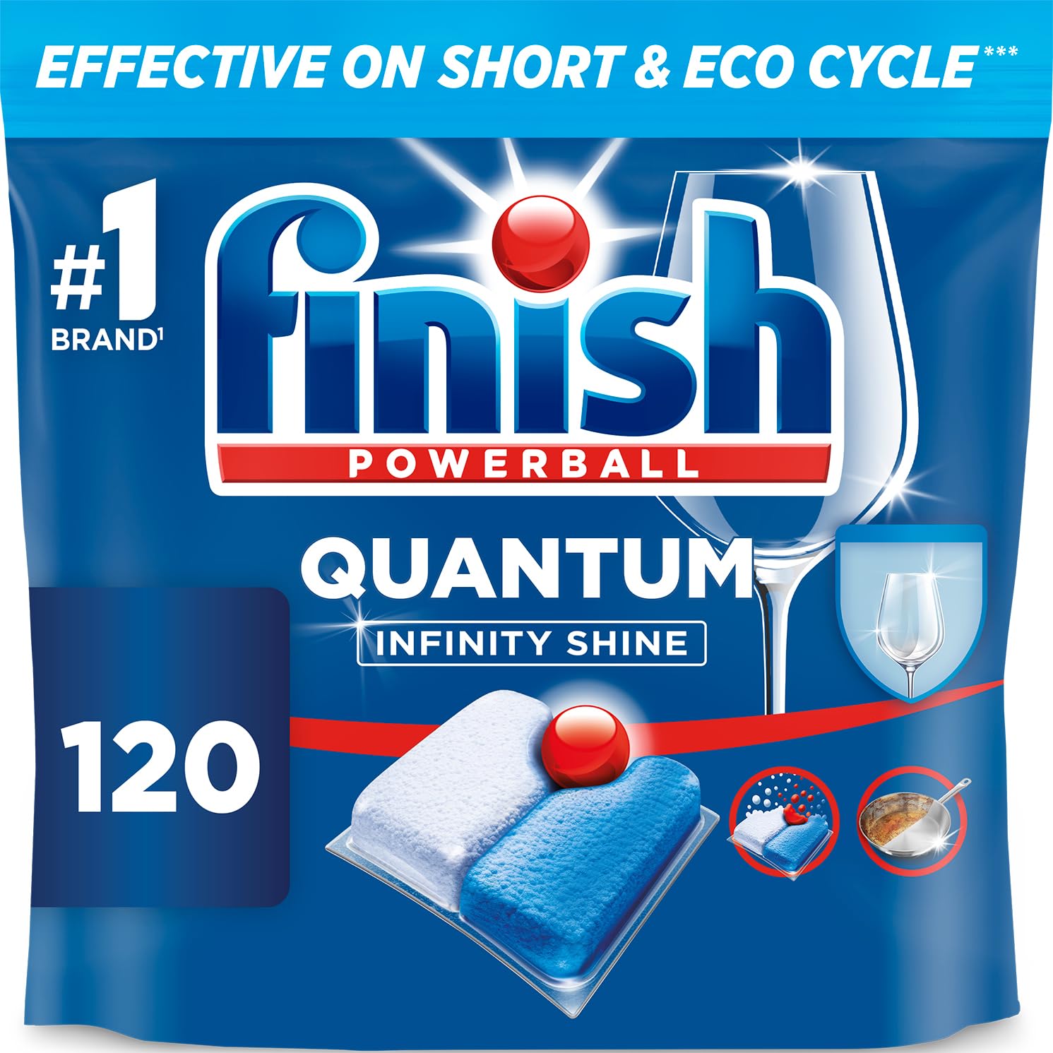 Finish Dishwasher Tablet, Quantum Infinity Shine, 120 Tablets, Fresh Scent, Powerful Clean & Shine Detergent Tabs, Tough On Grease Stains