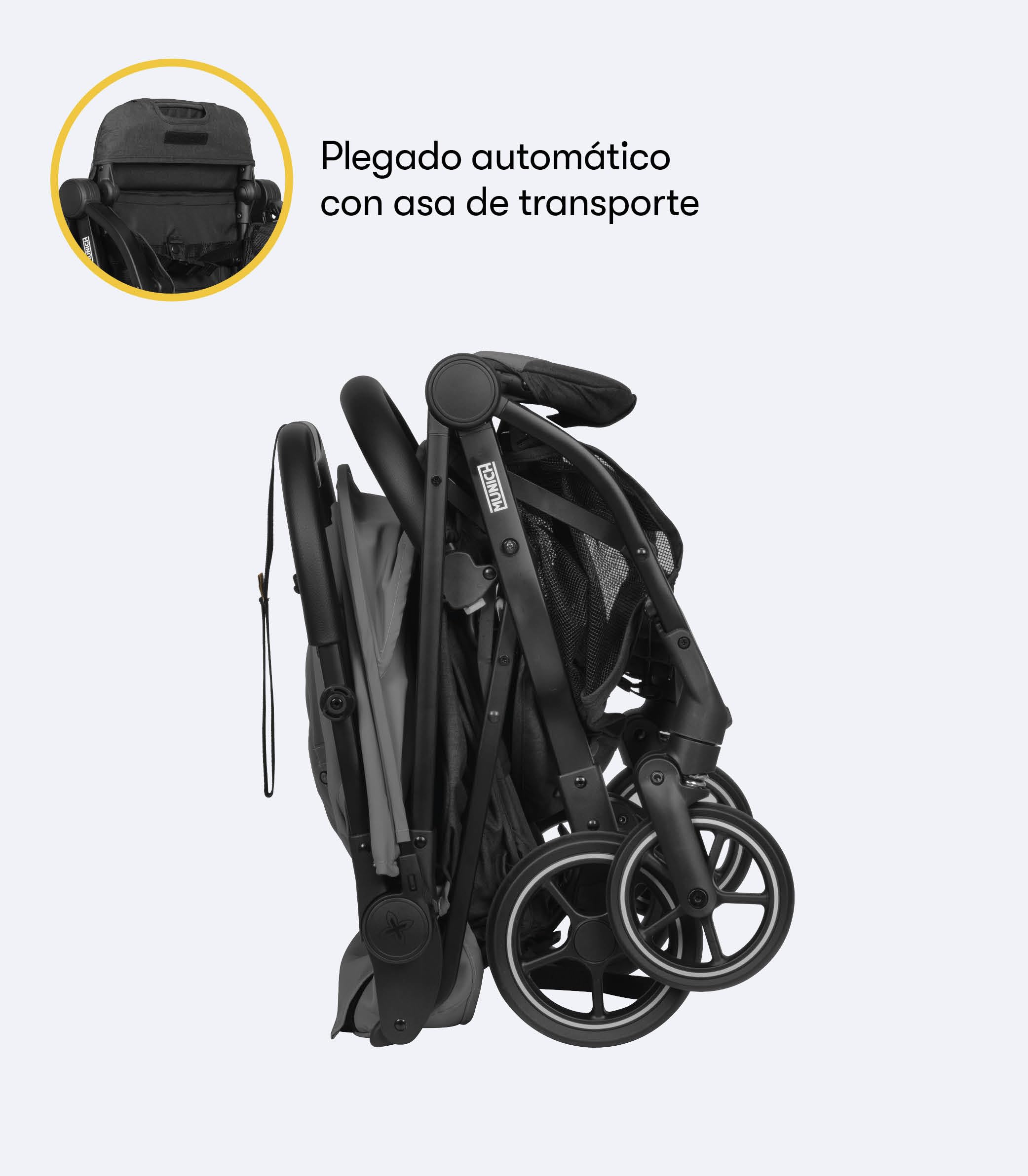 MUNICH Mun10, Silla de Paseo, Sistema de viaje, Silla de Bebe, Fácil plegado, desde el nacimiento hasta 22 kg, Maniobrabilidad, con cubrelluvias, Color Gris