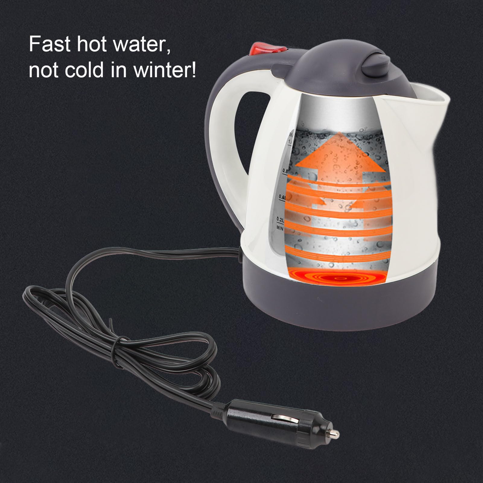 Aramox Bouilloire électrique Portative de Voiture, Chauffe-eau de Voyage d'arrêt Automatique d'acier Inoxydable 1L pour le café de thé sur les Voyages en Voiture et le Camping (12V)