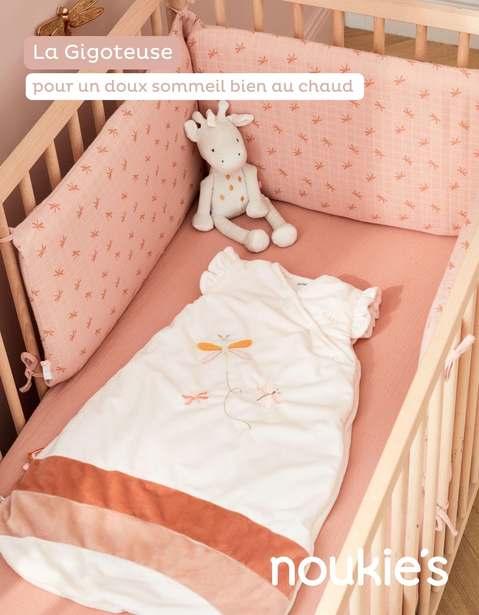 NOUKIE'S - Gigoteuse Hiver 0-6 Mois (70 cm) - Gigoteuse TOG 2 à 3,5 - Fermeture Zippée - Polyester/Coton - Blanc & Rose