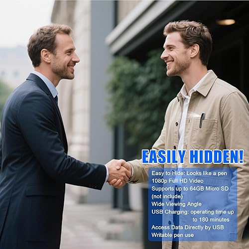 Miniatura 7 de Mini bolígrafo de cámara espía 1080P Full HD grabadora de video con tarjeta de 64 GB, carga USB, cámara de vigilancia de seguridad