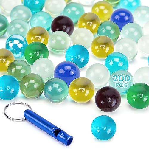 Poplay - 50 hermosas canicas de jugador para juegos de canicas, varios colores (1 silbato gratis)