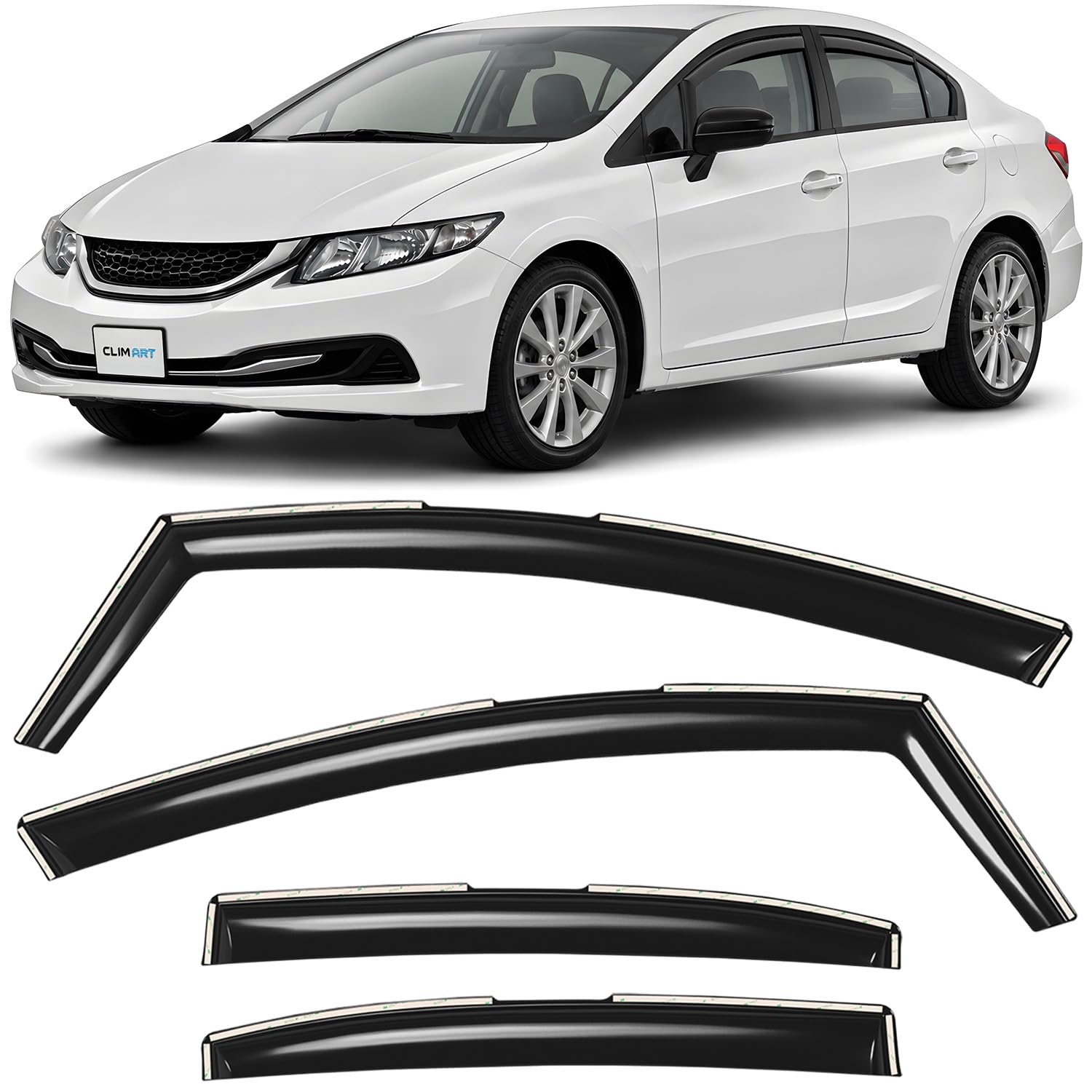 CLIM ART in-Channel Incredibly Durable Rain Guards for Honda Civic 2012-2015 Sedan, Original Window Deflectors, Vent Window Visors, Vent Deflector, 4 pcs. - 612309
