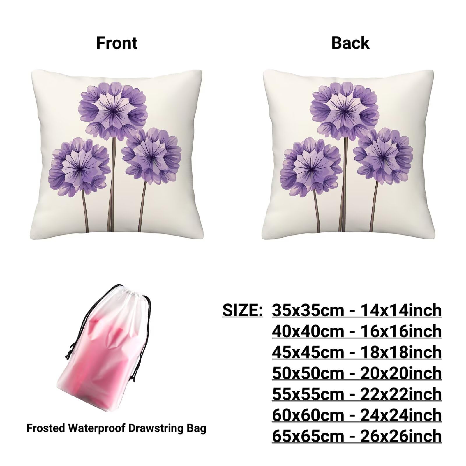 Outdoor Kissenbezug 60x60cm 4er Set Outdoor Wetterfest Kissenbezüge Löwenzahn Wasserdichte Leinen Dekorative Kissenhülle Frühling Sommer Zierkissenbezug für Balkon Terrasse Garten Deko (Einfach) Y-47
