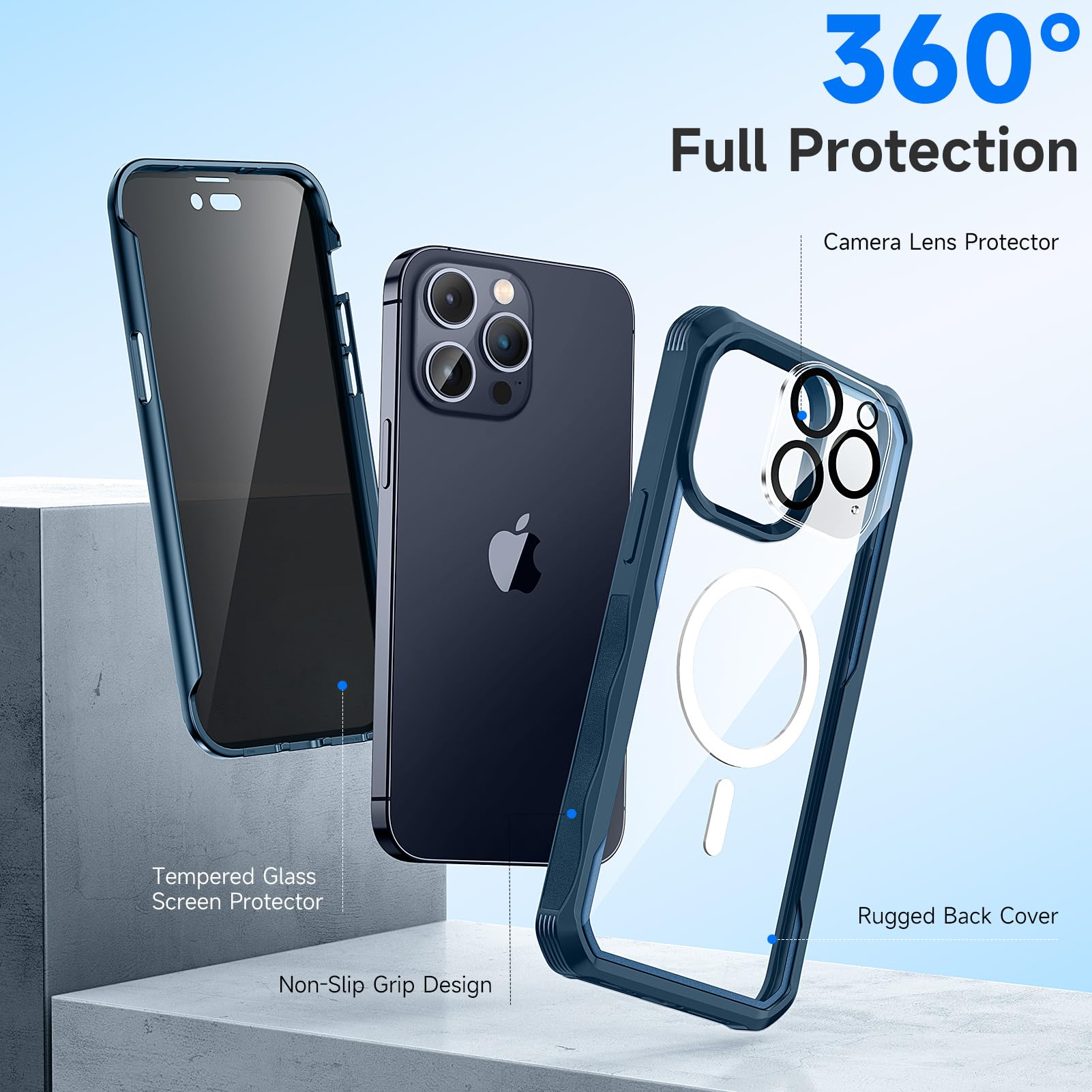seacosmo Magnetic iPhone 15 Pro Max Case with Privacy Screen Protector and Camera Lens Protector - Image 3