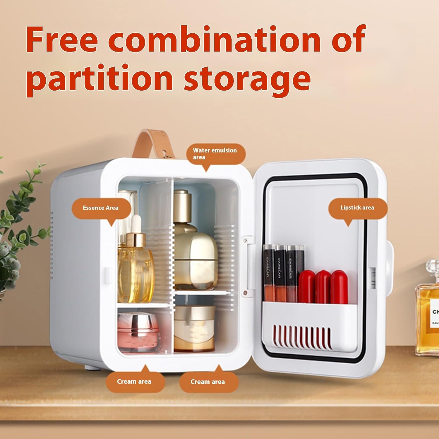 Small Refrigerator With Handle 6L Coolers And Warmer Fridges For SkinCare Cosmetics Food And Drinks Portable Fridge Dorm Refrigerator With Adjustable Shelves