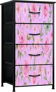 Dresser for Bedroom Hand Painting Seamless Inspired by Chinese Korean Japan Kimono Small Tall Clothes Dresser for Closet Organizers with 4 Chest of Drawers Fabric Storage Bins Dressers