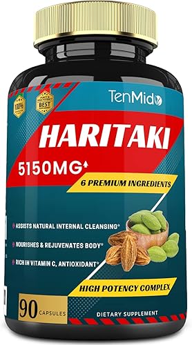 Haritaki Suplementos Extracto Cápsulas 5150mg con Cúrcuma, Jengibre, Alholva, Regaliz, Pimienta Negra Nutre, Rejuvenece el cuerpo, suministro de 3