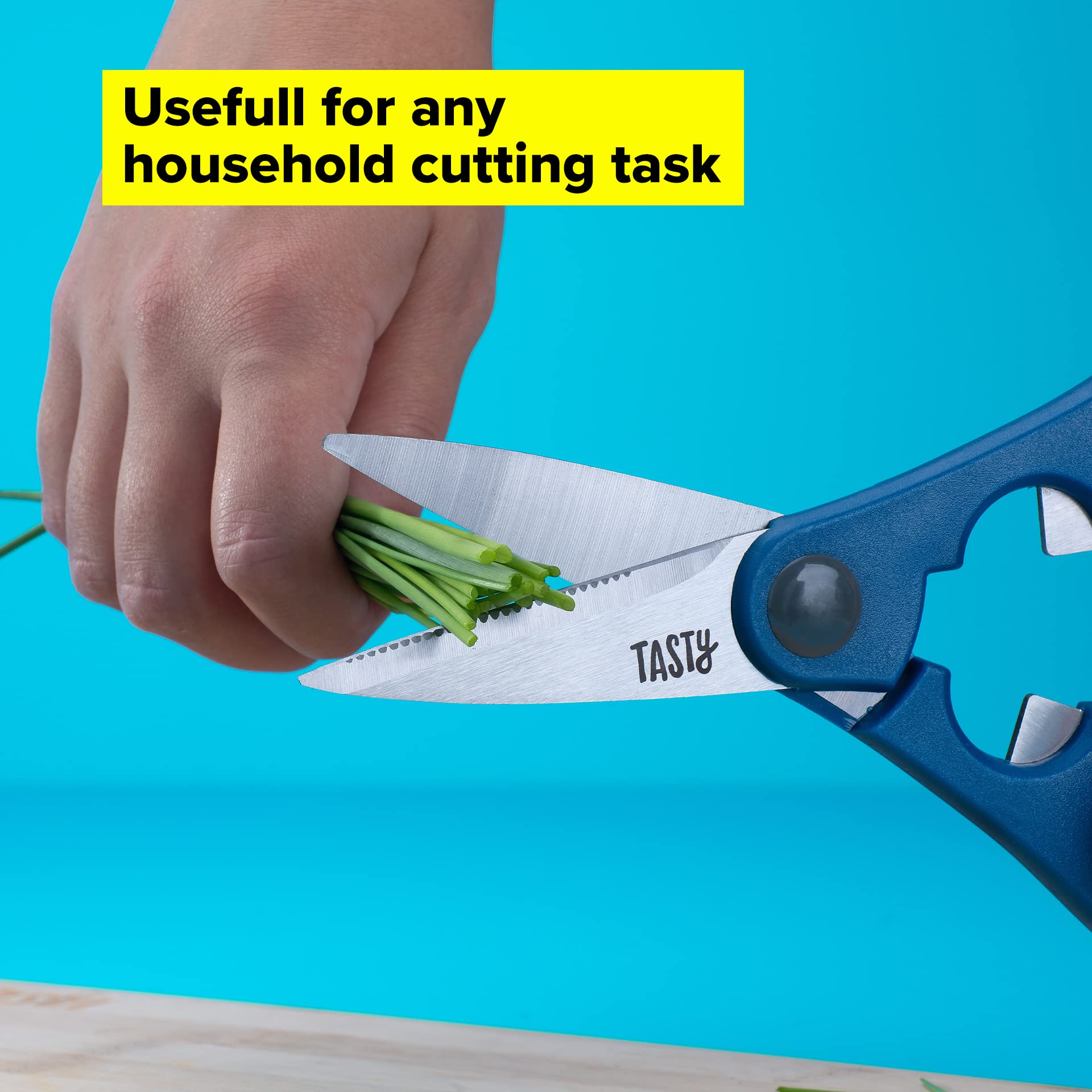 Tasty Kitchen Scissors With Bottle Opener – Multifunction Shears, Stainless Steel Blades, 20cm, Blue Or Grey