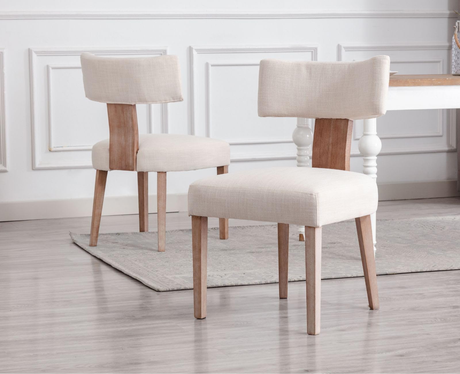 Ya-Home Juego de 2 Silla de Comedor Silla Cocina Marco de Madera,Beige | Asiento Tapizado de Lino, Patas de Madera Antideslizante, Respaldo Curvo, 15cm Cojin Grueso, para Hogar/Restaurante