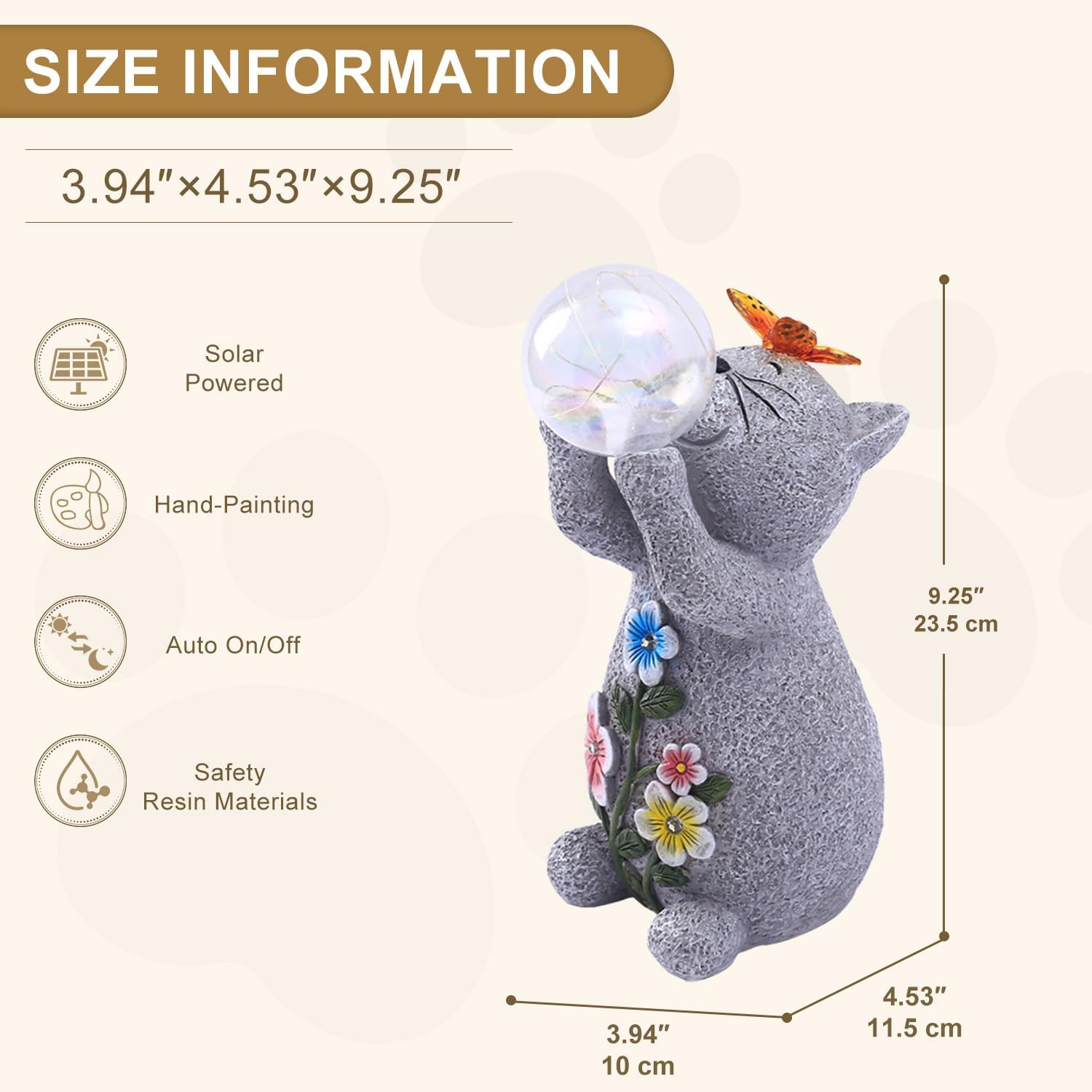 Solar Cat Outdoor Garden Statues : Outside Decor with Lights Clearance for Yard Art Lawn Ornaments Porch Patio Balcony Home House - Birthday Gifts for Grandma Mom Women - Image 2