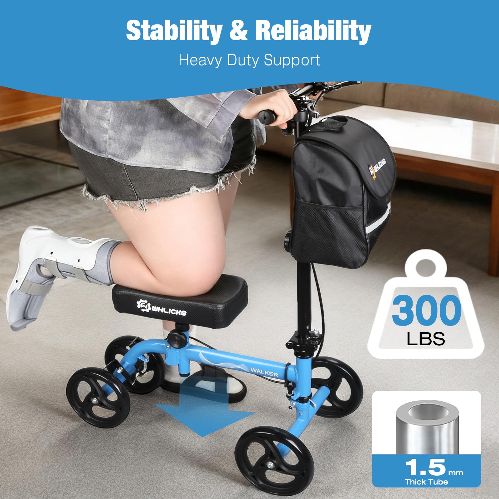 WHLICKS Premium Knee Scooter for Adults for Foot Surgery, Foldable & Steerable Knee Walker with Dual Brakes, Medical Knee Scooter for Broken Foot Injured, Lightweight Leg Scooter for Broken Ankle — Amazon image 3