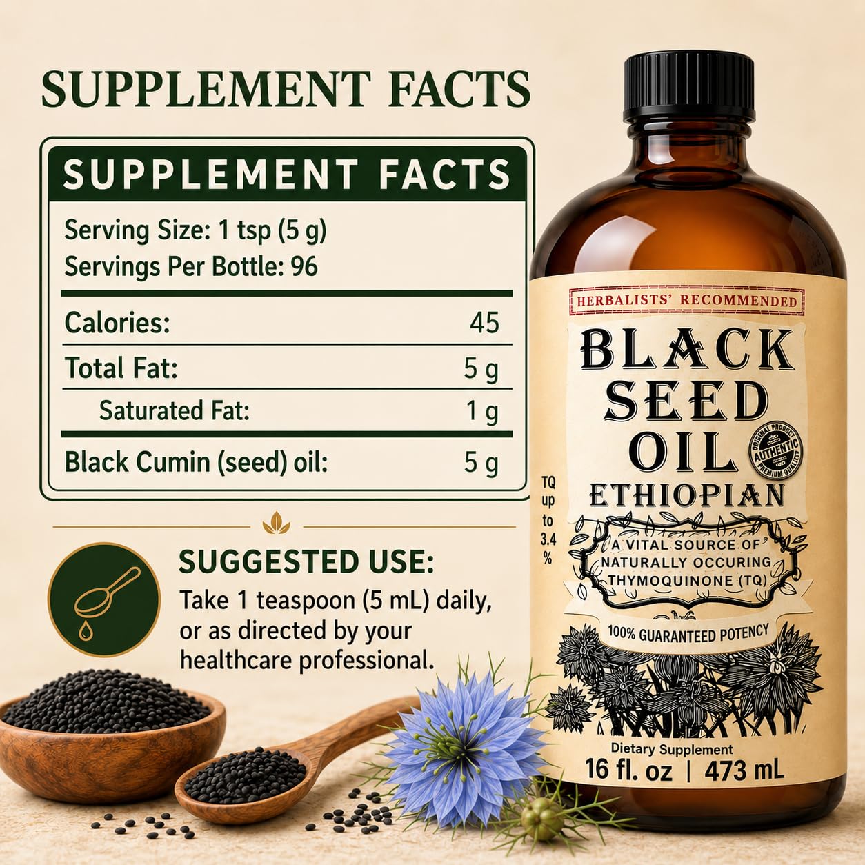 Black Seed Oil 16 oz, Cold Pressed, High Thymoquinone, Glass Bottle — Amazon image 5