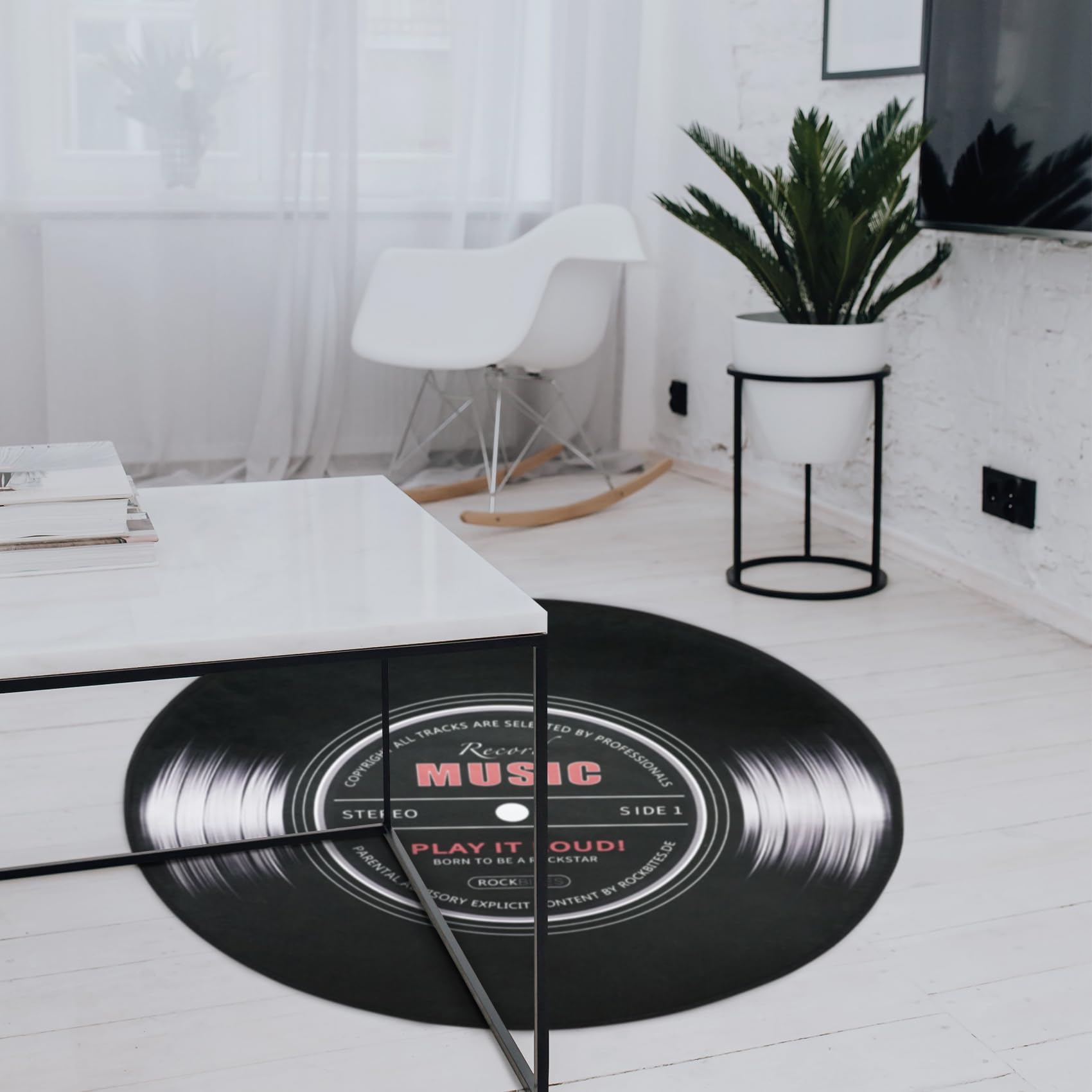 Tapis Rond Disque Vinyle 3D - Duveteux, Antidérapant, Pour Salon Ou Chambre D'enfant