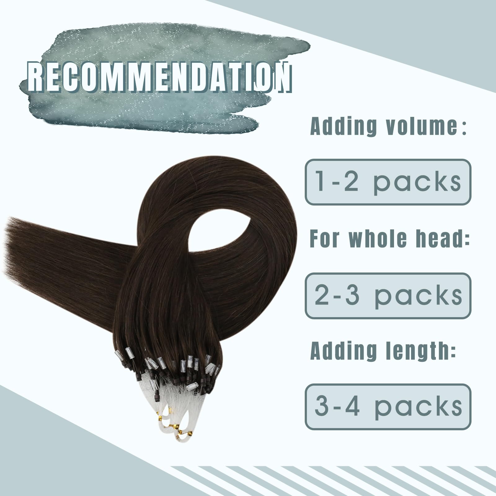 Fshine Extension Microring Capelli 35CM 50g Lisci Extension Capelli Marrone Scuro Capelli Extension Veri 1g/ciocche Extension Micro Loop Capelli Brasiliani Extension Veri #2