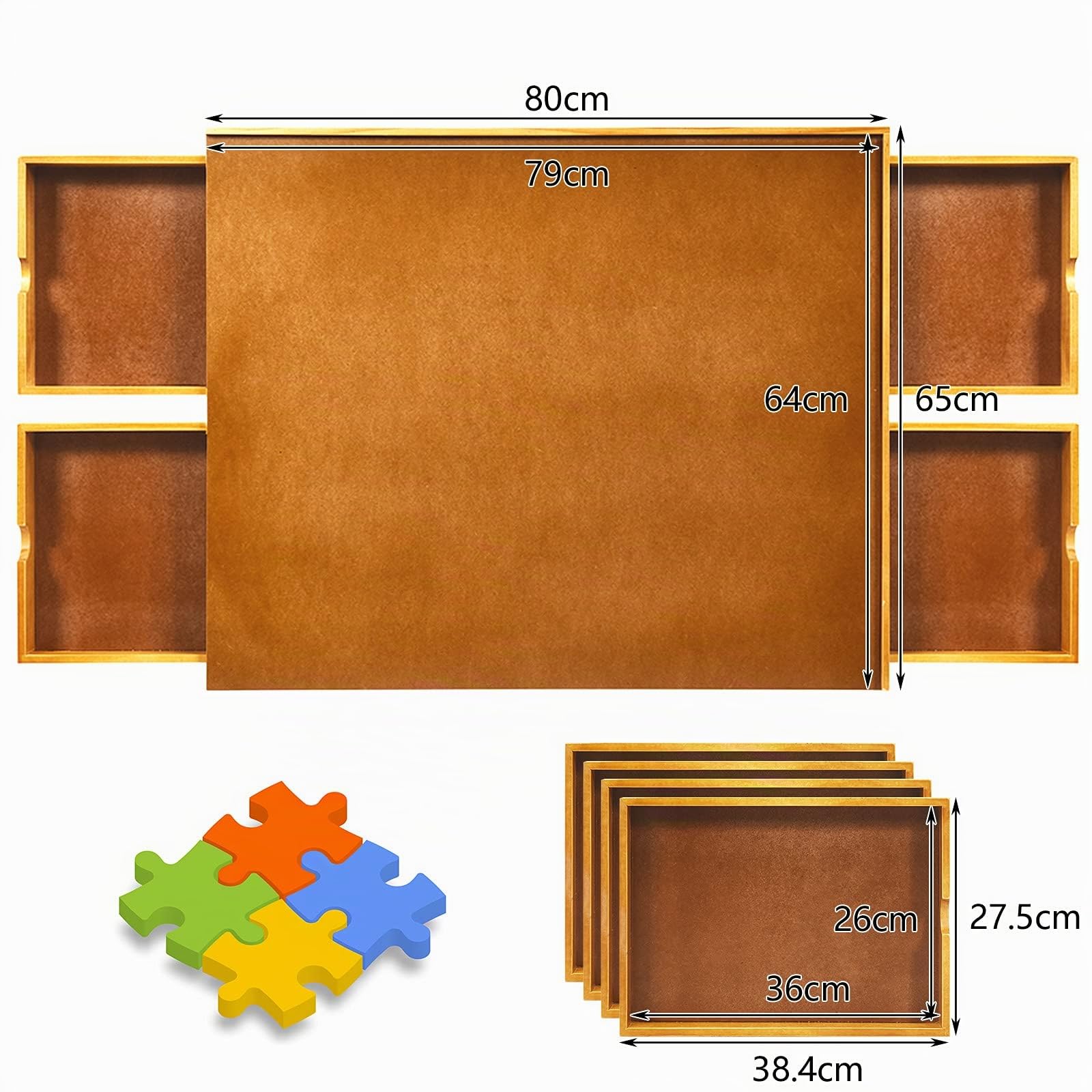 GOPLUS Puzzle Mesa de Madera con 4 Cajones para Almacenamiento, Juego de Mesa Puzzle Tablero Equipado Paneles Laterales, Transportable Puzzle Tablero Superficie Lisa, Madera