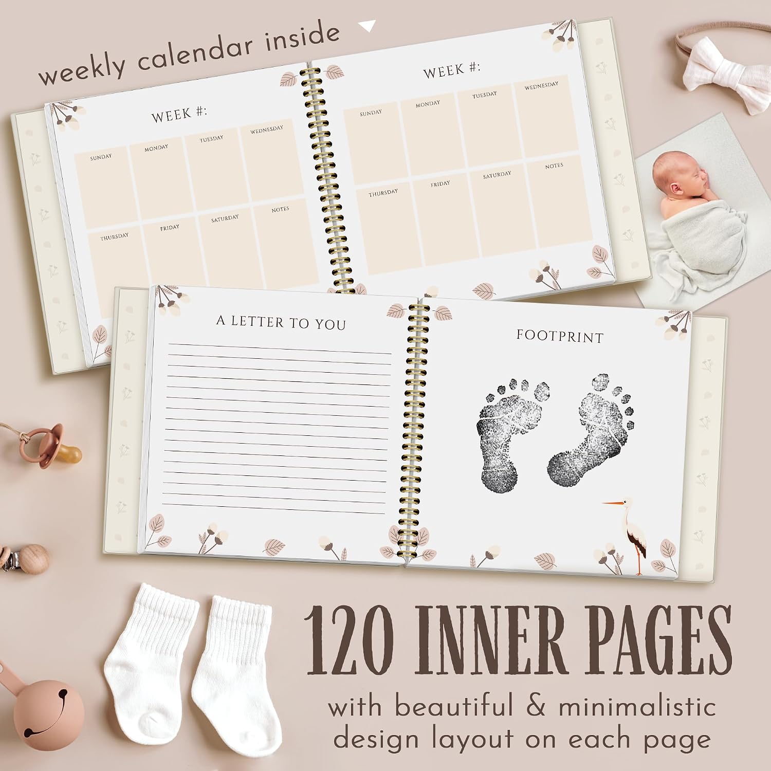 Solucion Je Pregnancy Journal 120 Pages, Cream Hardcover Premium Material Baby Memory Book, Capture Every Milestone of Mom & Baby’s 9-Month Journey, Expecting First Time Moms & Experienced Moms